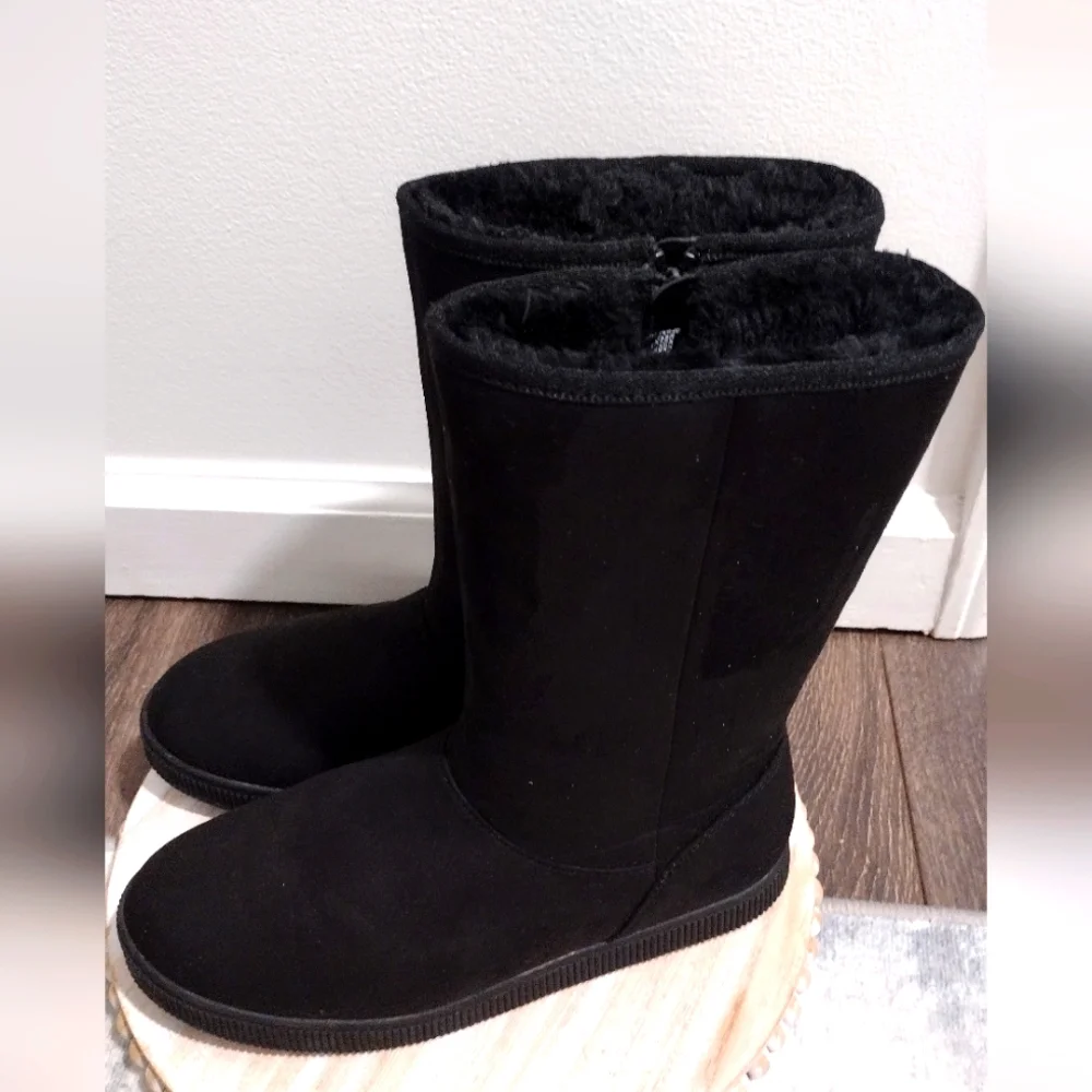 Girls Hannah Zipper Suede Faux Shearling Style Boots - Cat & Jack Black